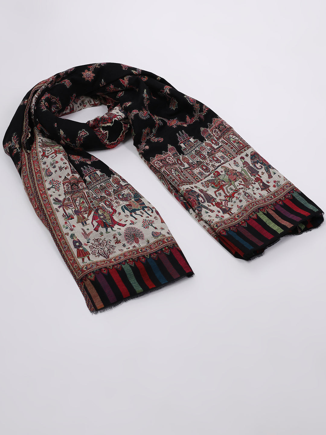 Women Black Printed Wool Blend Shawl