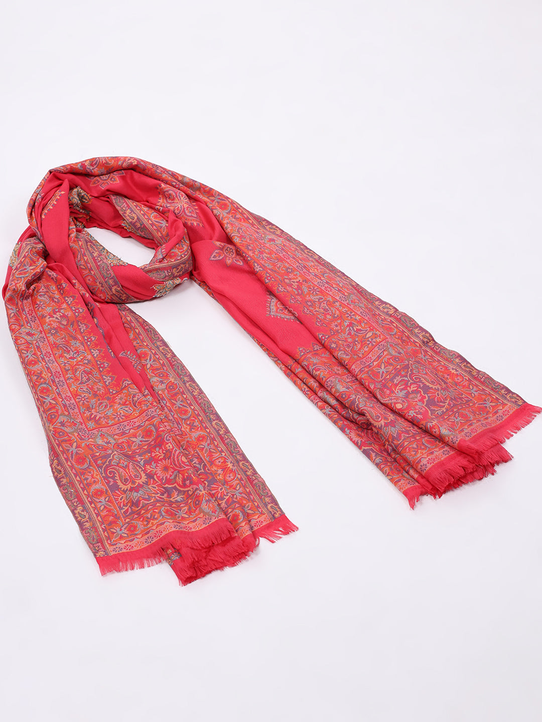 Women Pink Printed Wool Blend Shawl