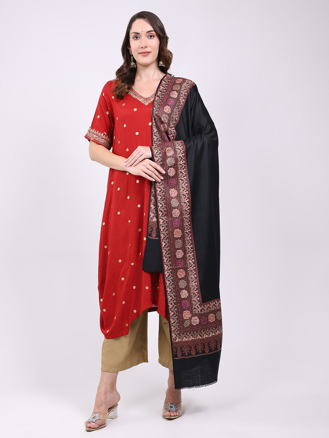 Women Black Printed Wool Blend Shawl