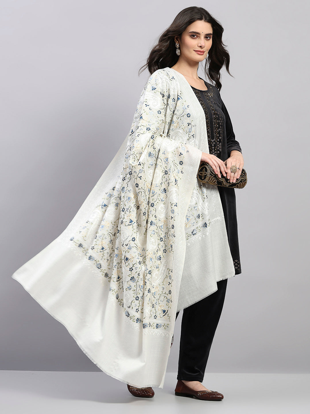 Women Multicolor Printed Wool Blend Shawl