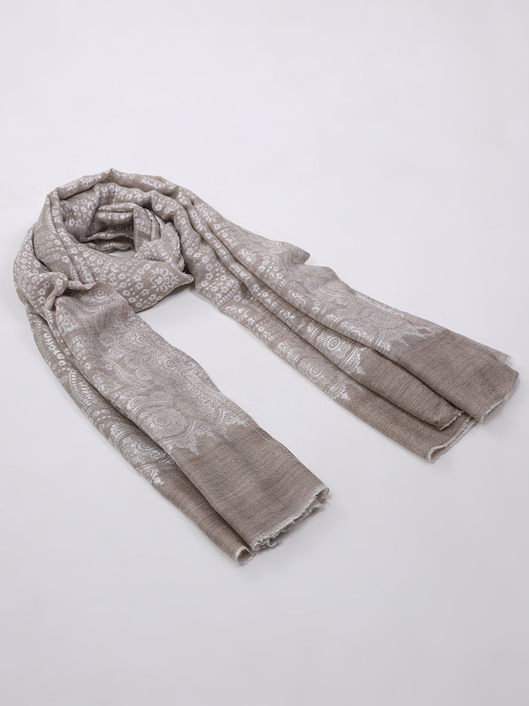Women Grey Printed Wool Blend Shawl