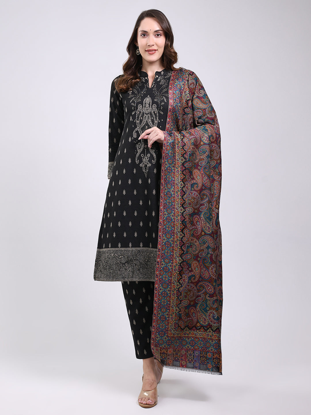 Women Brown Printed Wool Blend Shawl