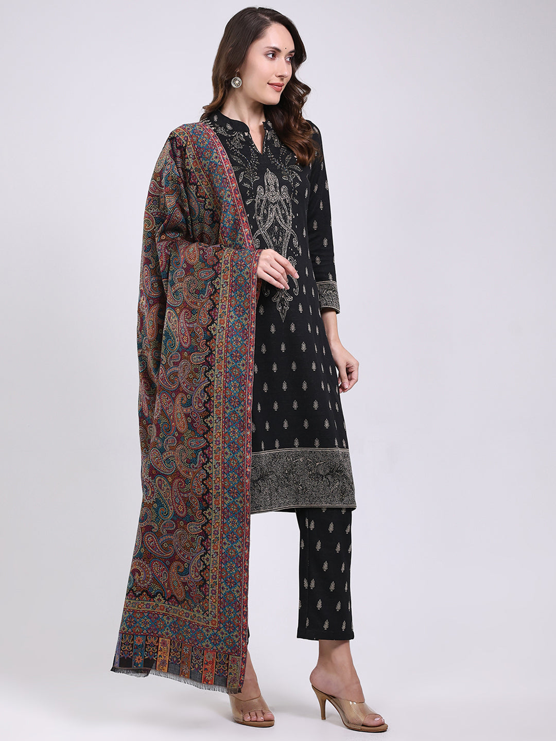 Women Brown Printed Wool Blend Shawl