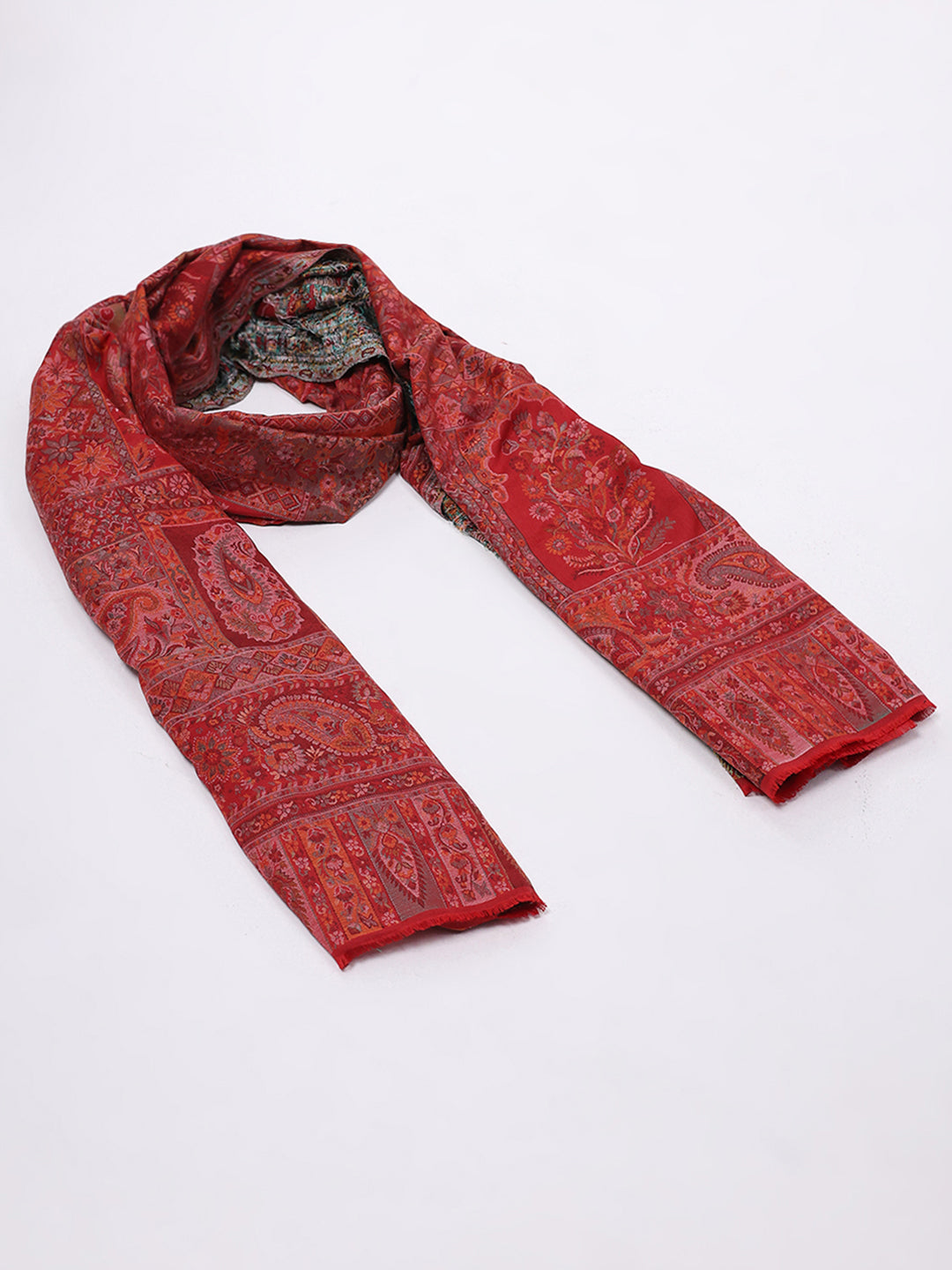 Women Maroon Printed Wool Blend Shawl