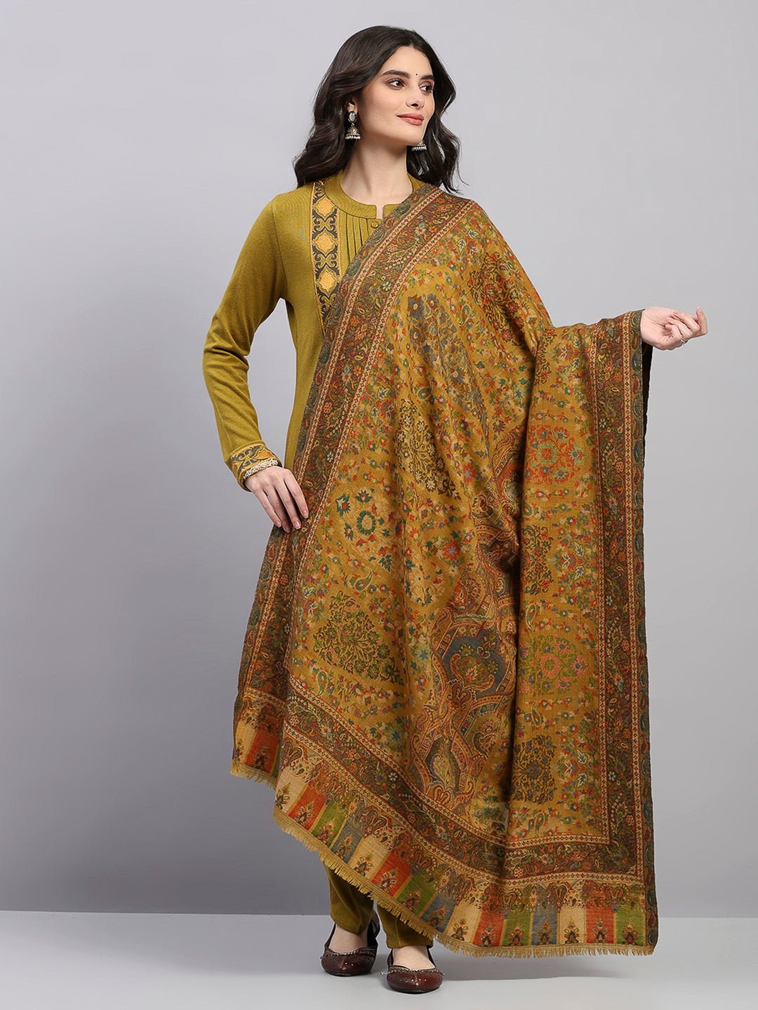 Women Multicolor Printed Wool Blend Shawl