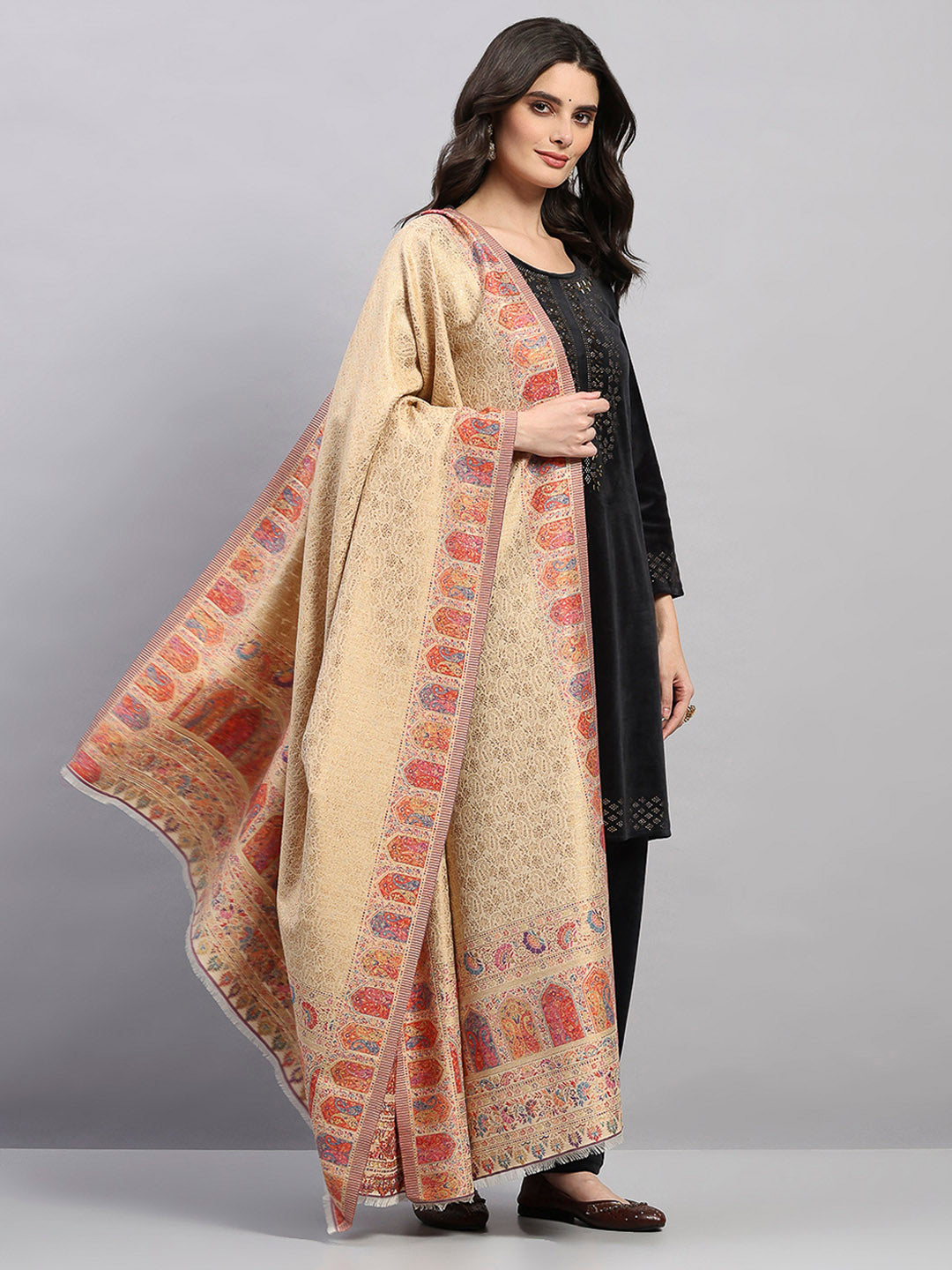Women Multicolor Printed Wool Blend Shawl