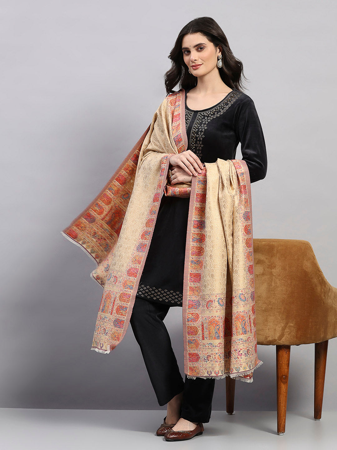 Women Multicolor Printed Wool Blend Shawl