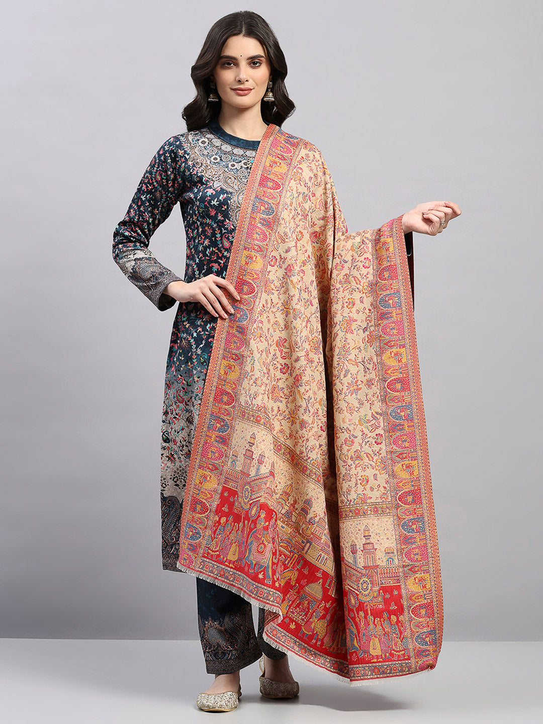 Women Multicolor Printed Wool Blend Shawl