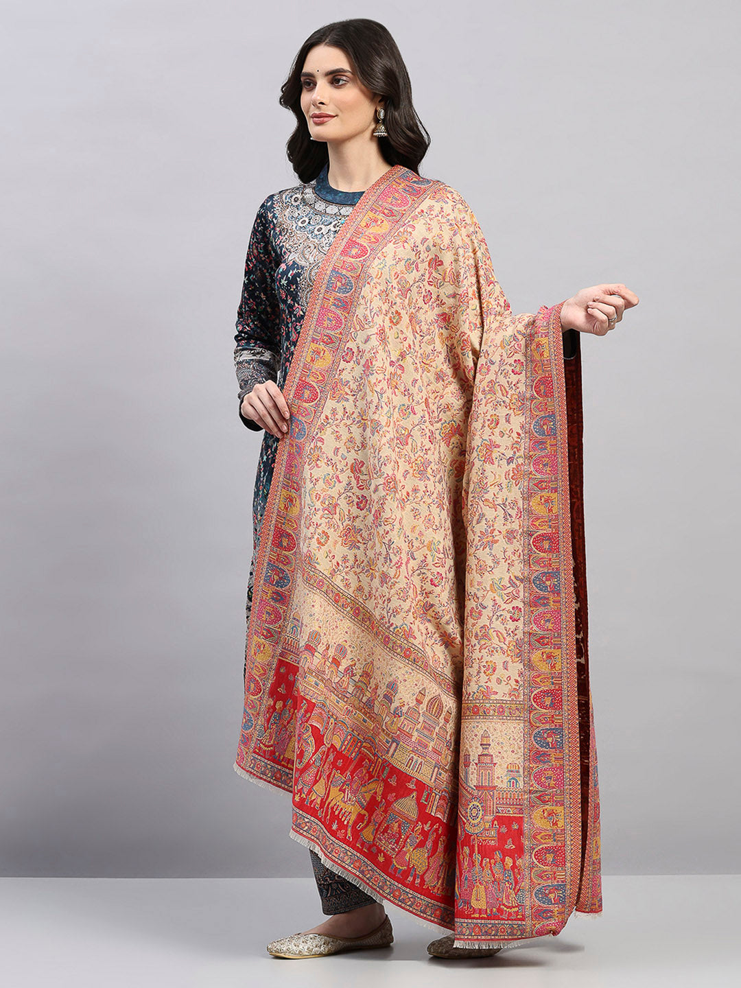 Women Multicolor Printed Wool Blend Shawl