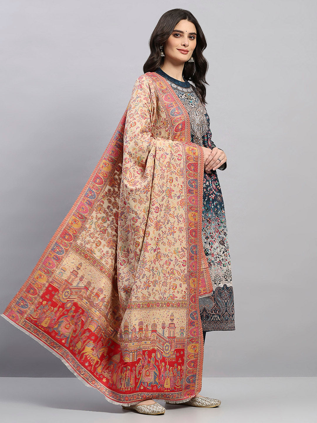 Women Multicolor Printed Wool Blend Shawl