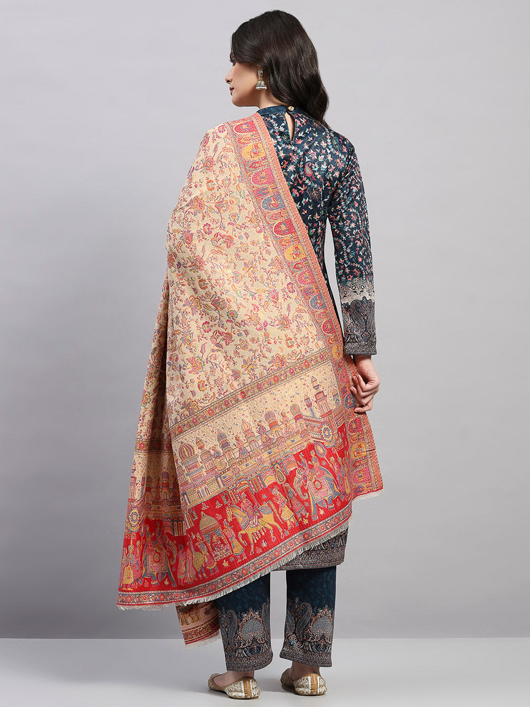Women Multicolor Printed Wool Blend Shawl