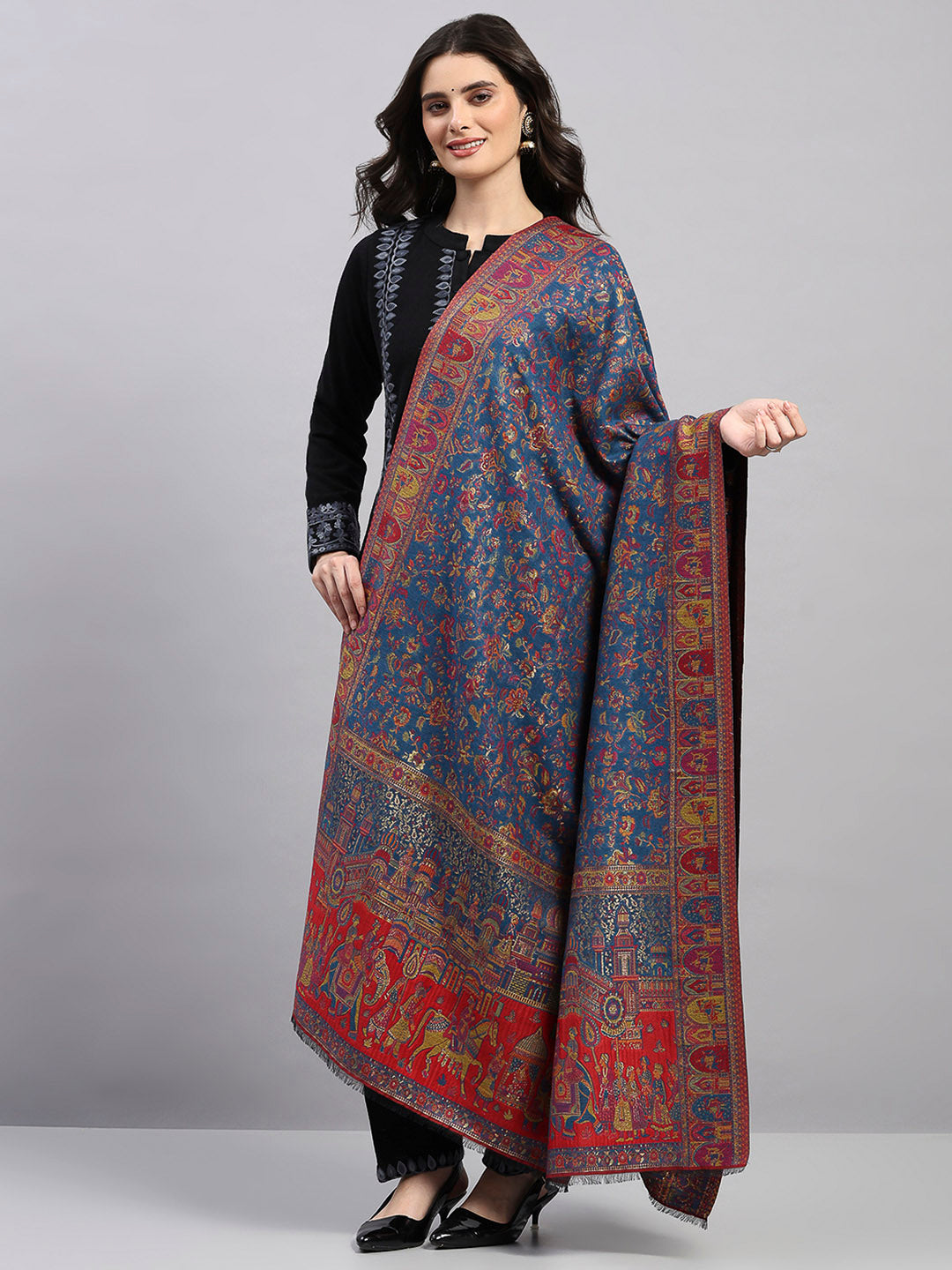Women Multicolor Printed Wool Blend Shawl