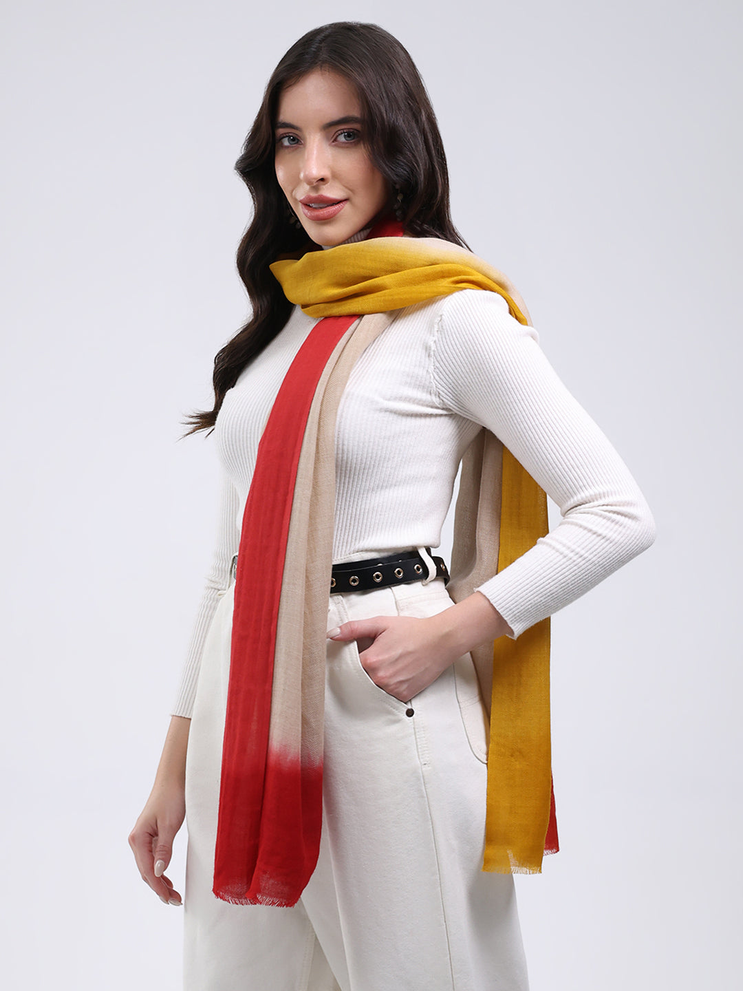 Women Multicolor Solid Wool Blend Stole