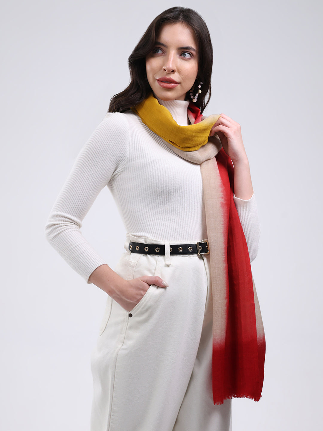 Women Multicolor Solid Wool Blend Stole