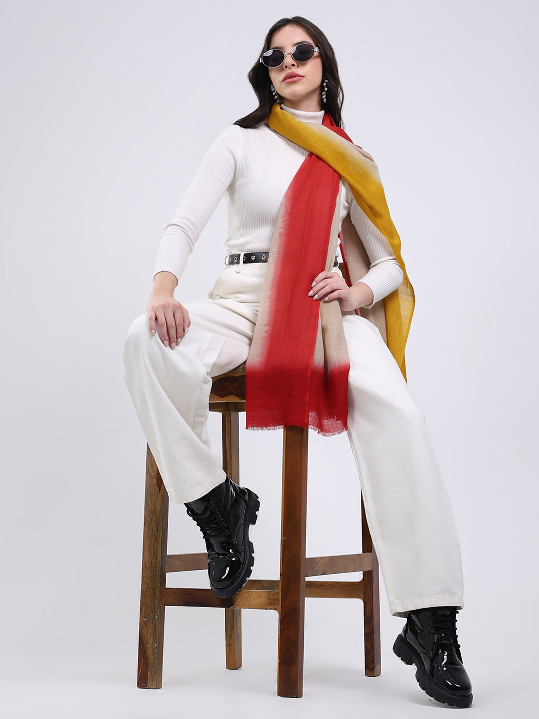 Women Multicolor Solid Wool Blend Stole