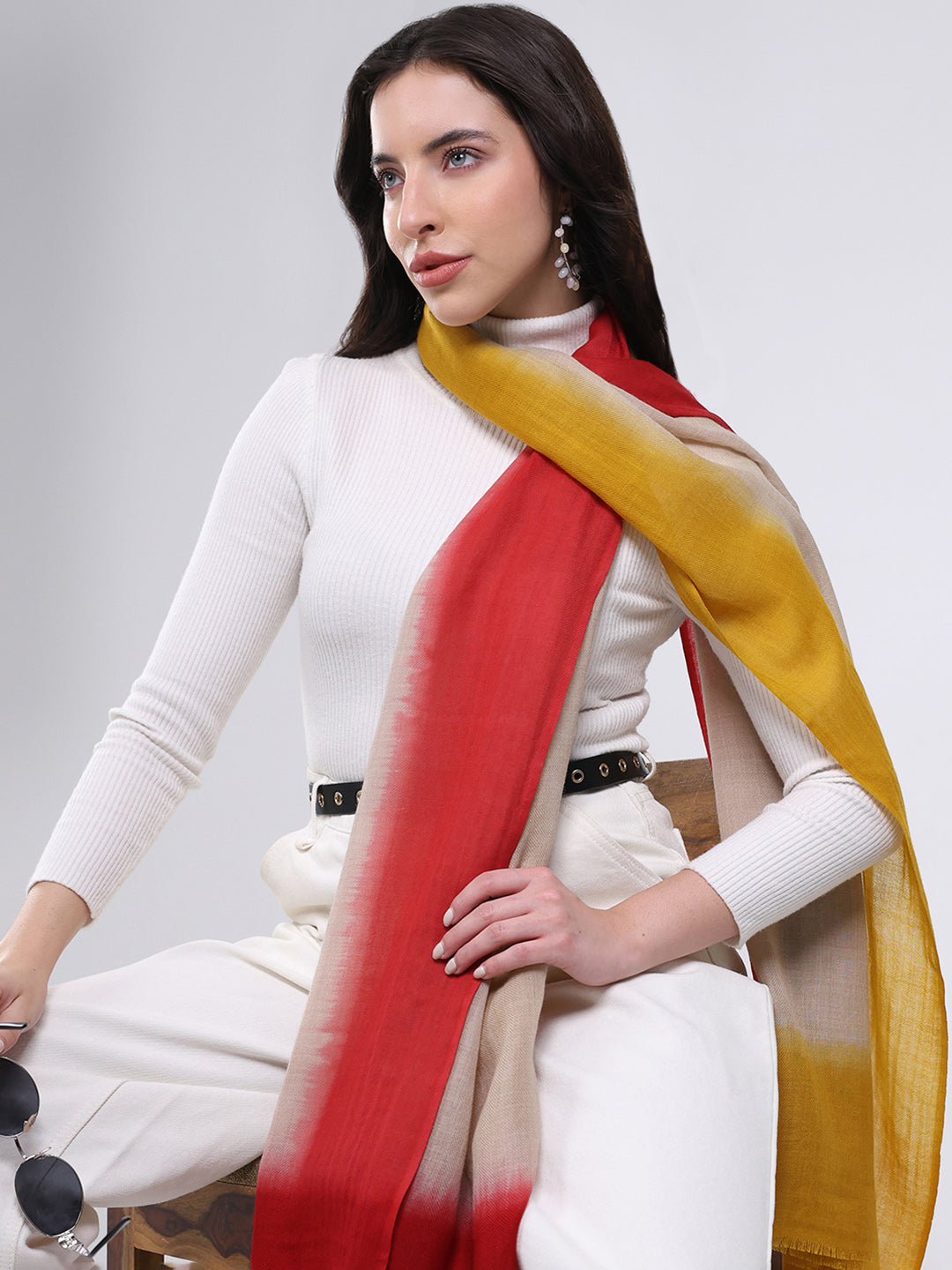 Women Multicolor Solid Wool Blend Stole