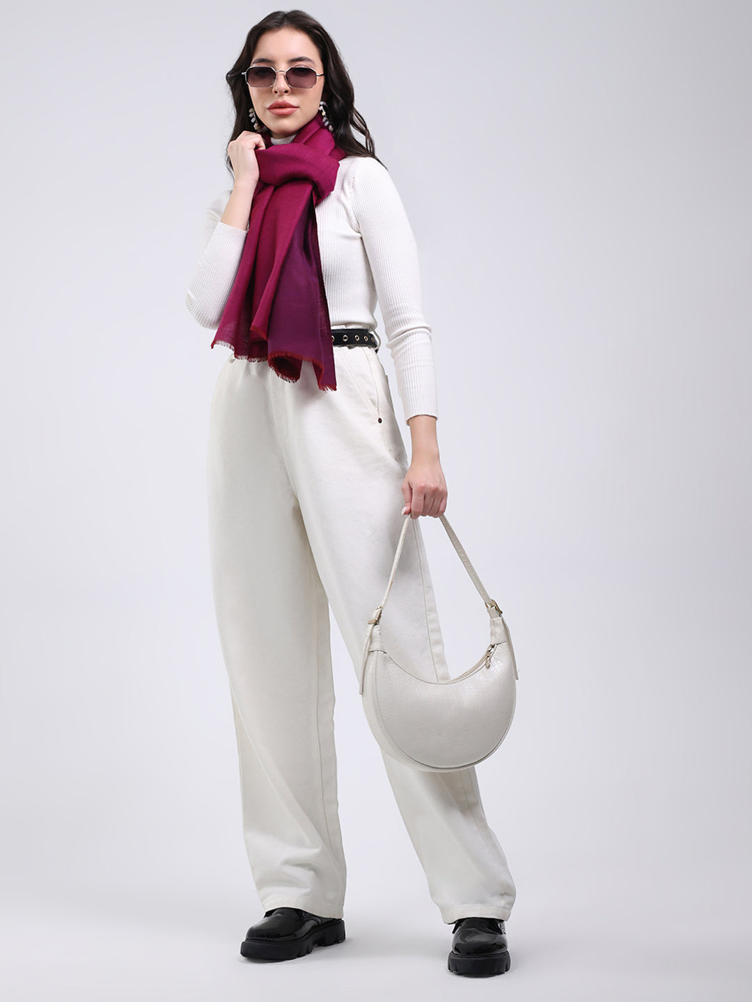 Women Maroon Solid Wool Blend Stole