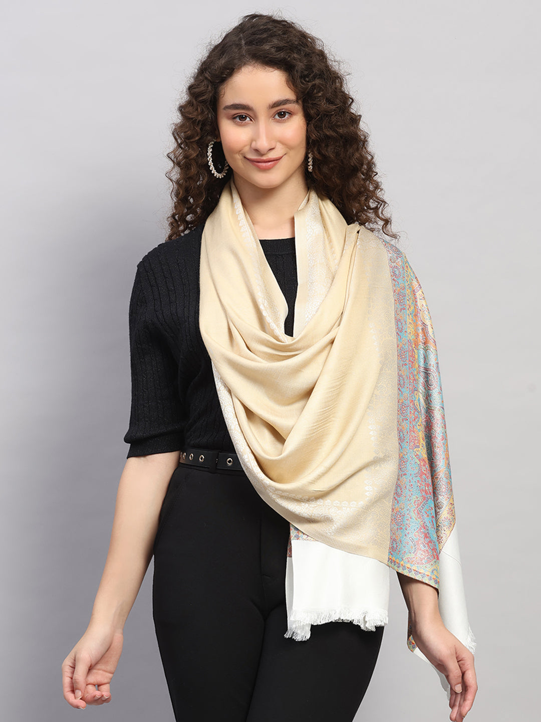 Women Multicolor Self Design Wool Stole