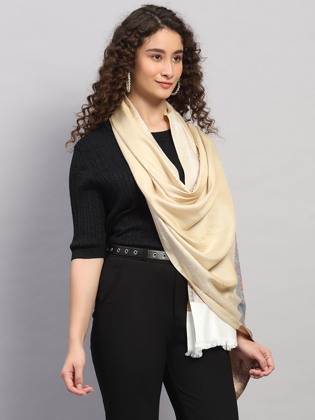 Women Multicolor Self Design Wool Stole