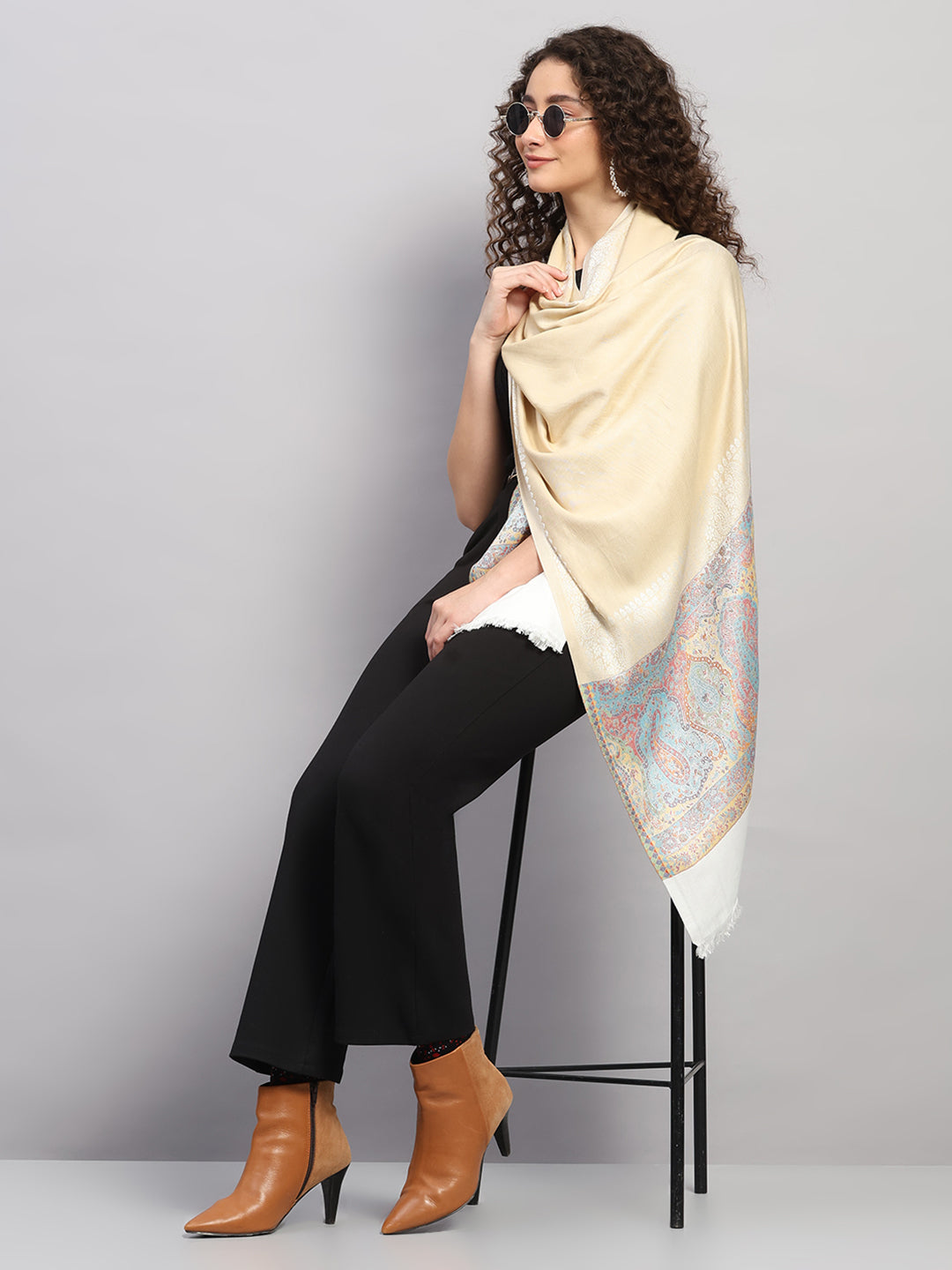 Women Multicolor Self Design Wool Stole