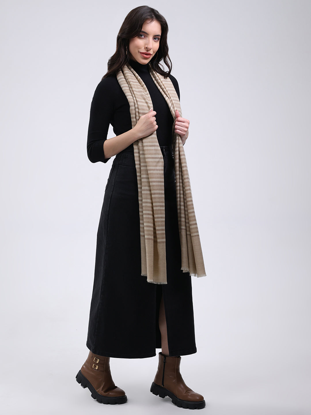 Women Beige Solid Wool Blend Stole