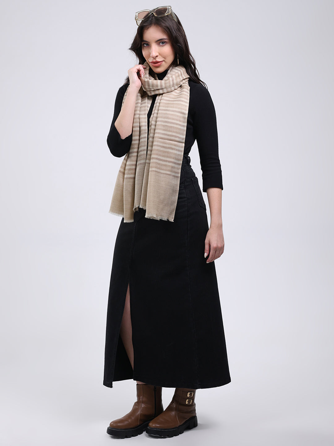 Women Beige Solid Wool Blend Stole