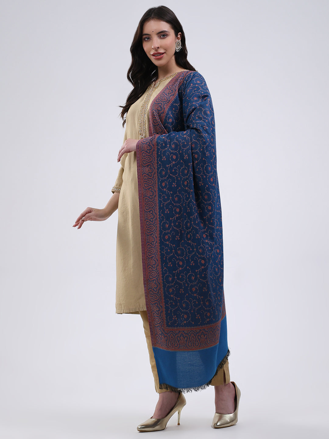 Women Multicolor Self Design Wool Blend Stole