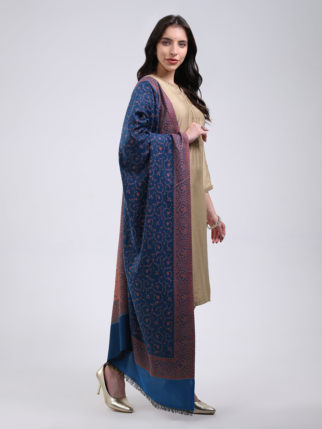 Women Multicolor Self Design Wool Blend Stole