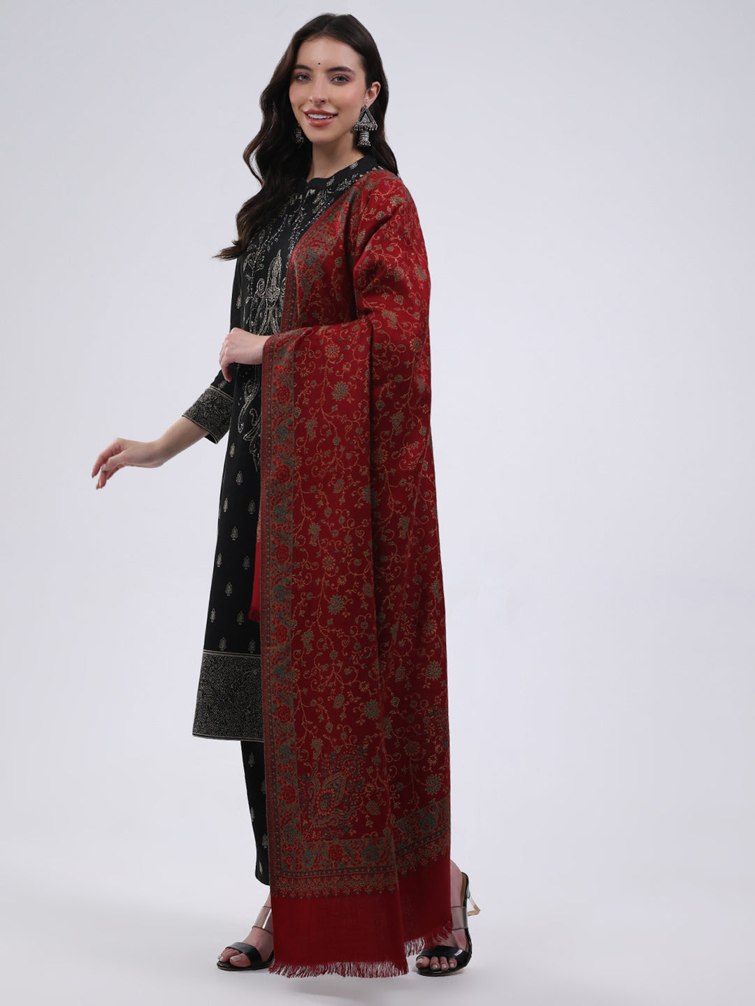 Women Multicolor Self Design Wool Blend Stole