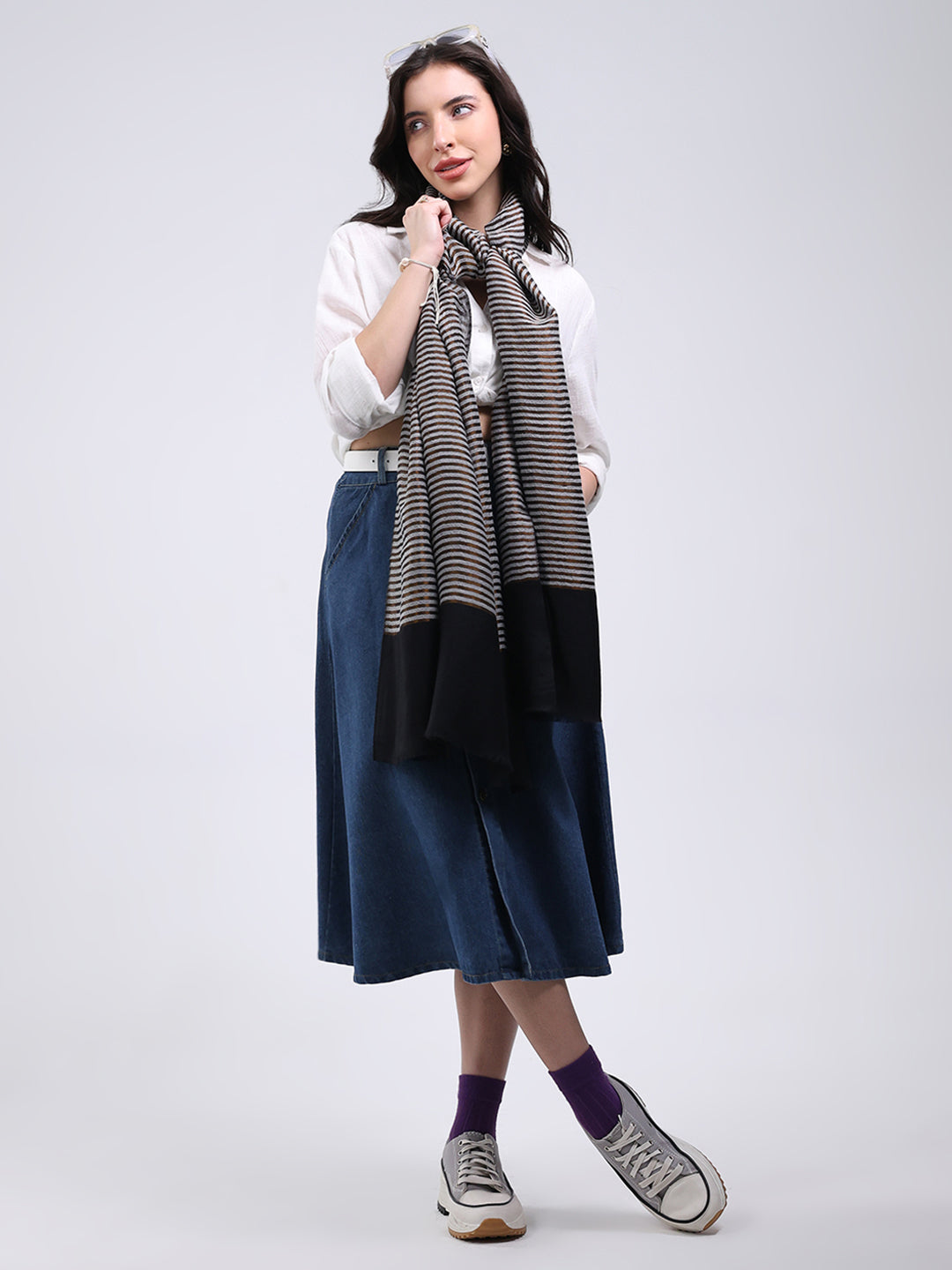 Women Grey & Black Solid Wool Blend Stole