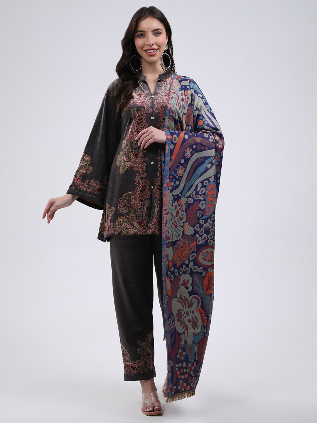 Women Multicolor Self Design Wool Blend Stole