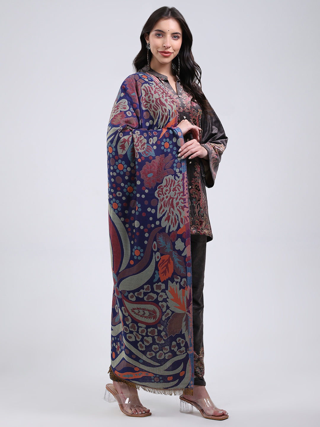 Women Multicolor Self Design Wool Blend Stole