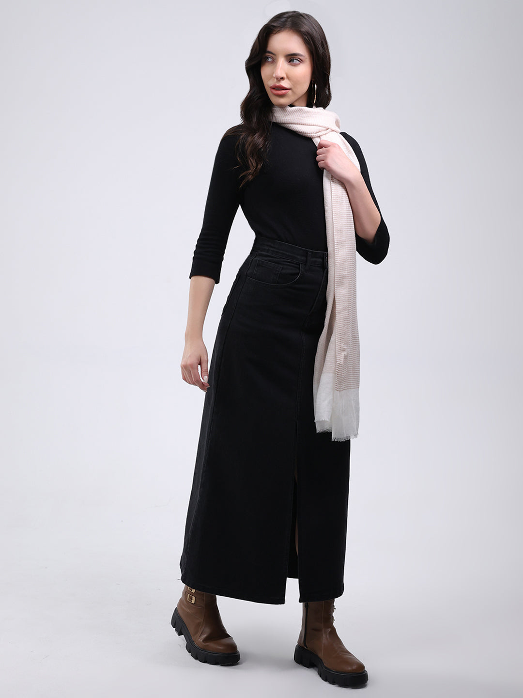 Women Cream Solid Wool Blend Stole