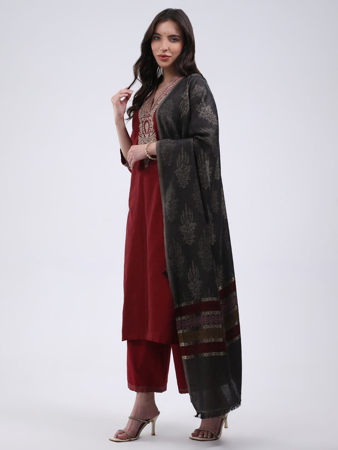 Women Multicolor Self Design Wool Blend Stole