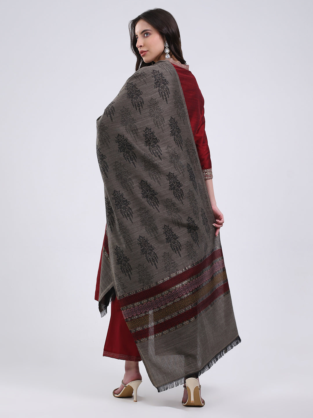 Women Multicolor Self Design Wool Blend Stole