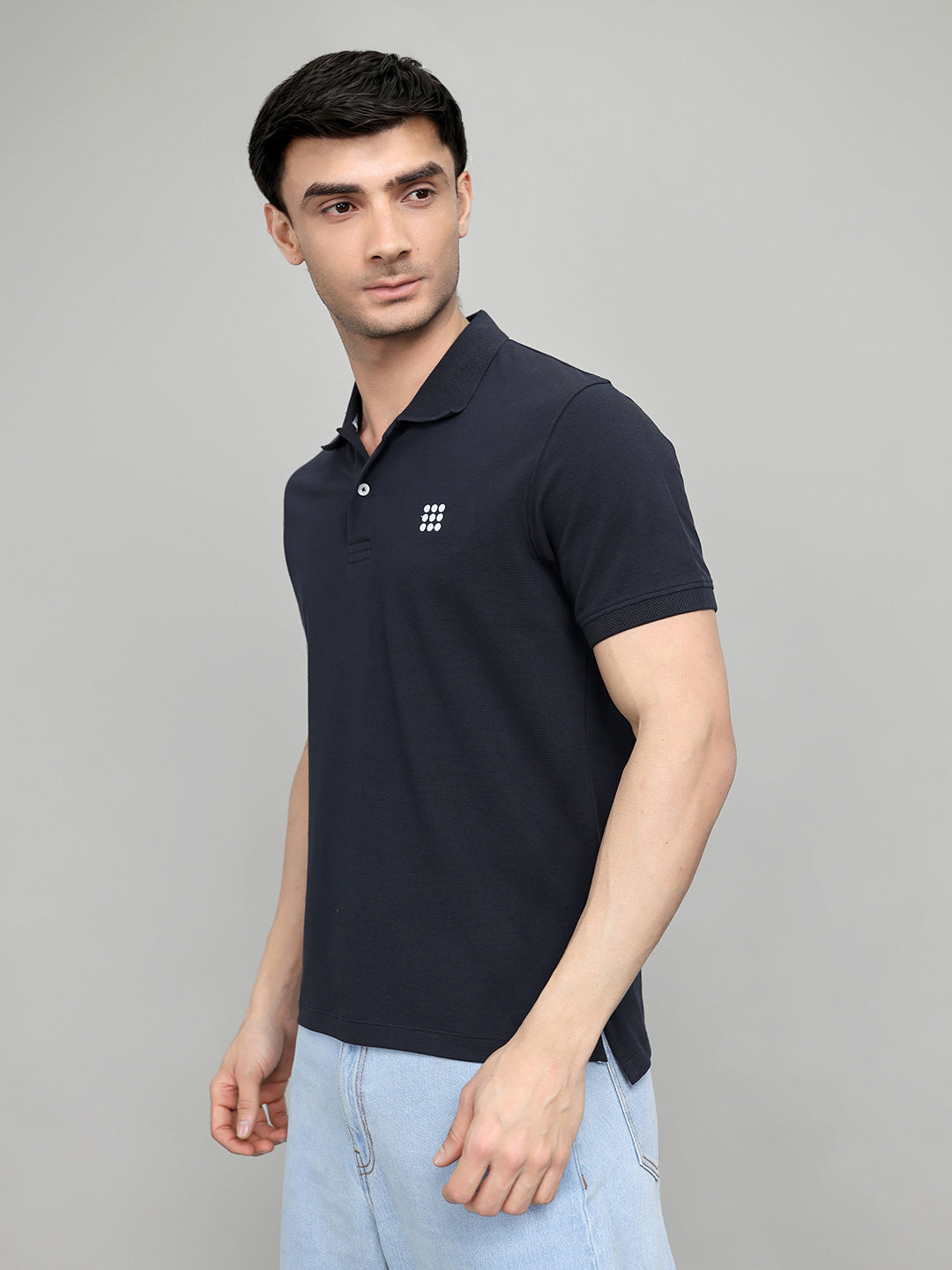 Rock.it Men Navy Blue Solid Collar Half Sleeve T-Shirt