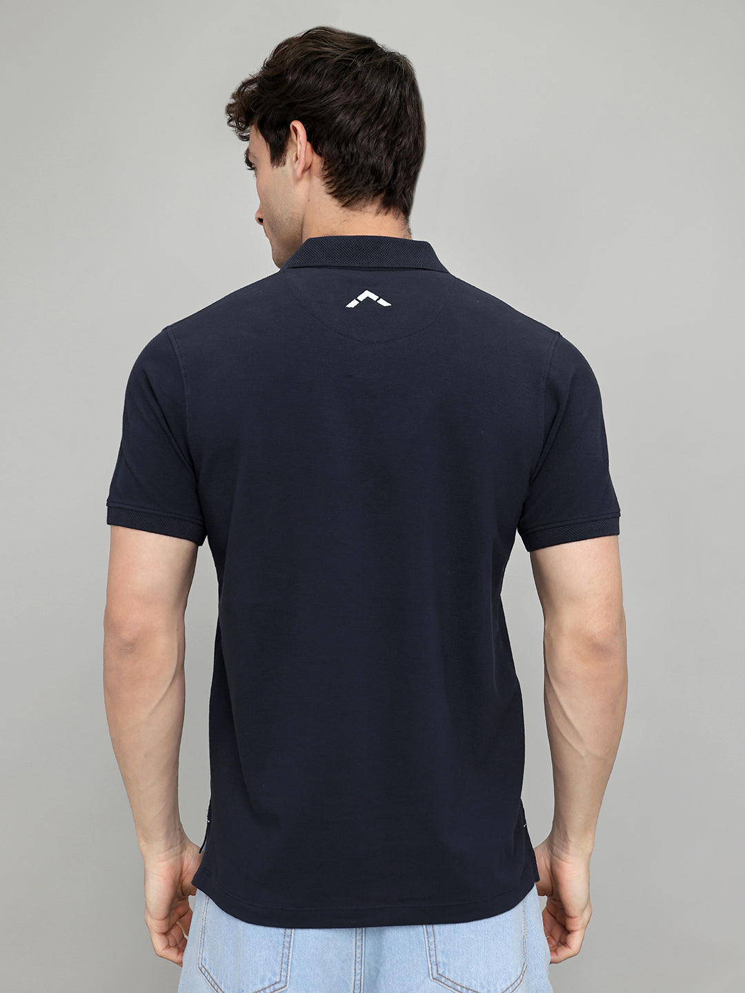 Rock.it Men Navy Blue Solid Collar Half Sleeve T-Shirt