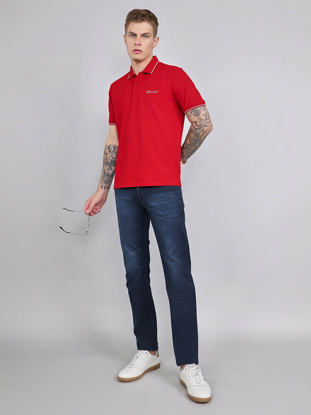 Rock.it Men Red Solid Collar Half Sleeve T-Shirt