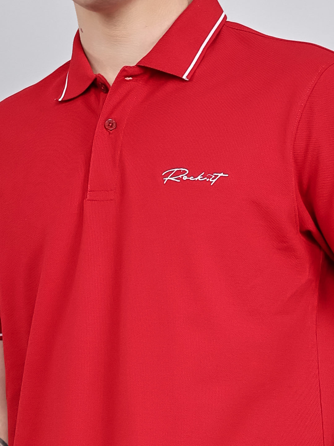 Rock.it Men Red Solid Collar Half Sleeve T-Shirt