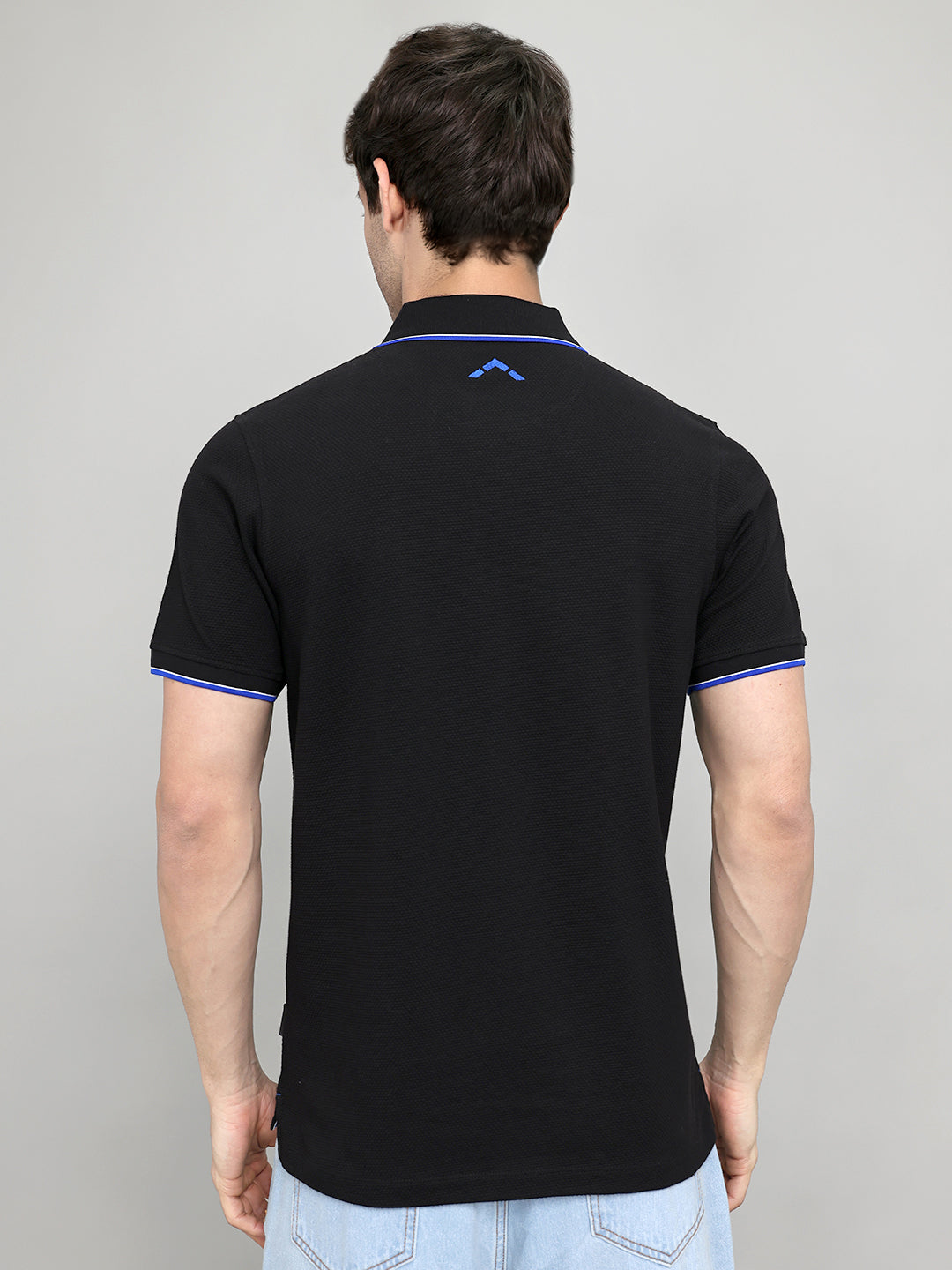 Rock.it Men Black Self Design Collar Half Sleeve T-Shirt