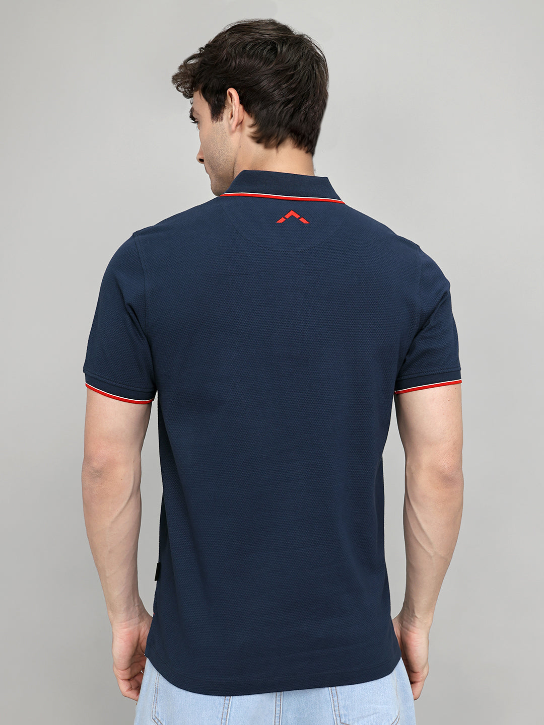 Rock.it Men Dark Blue Self Design Collar Half Sleeve T-Shirt