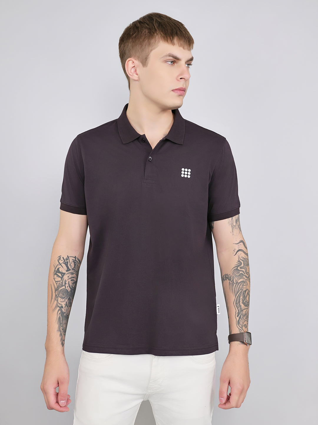 Rock.it Men Maroon Solid Collar Half Sleeve T-Shirt