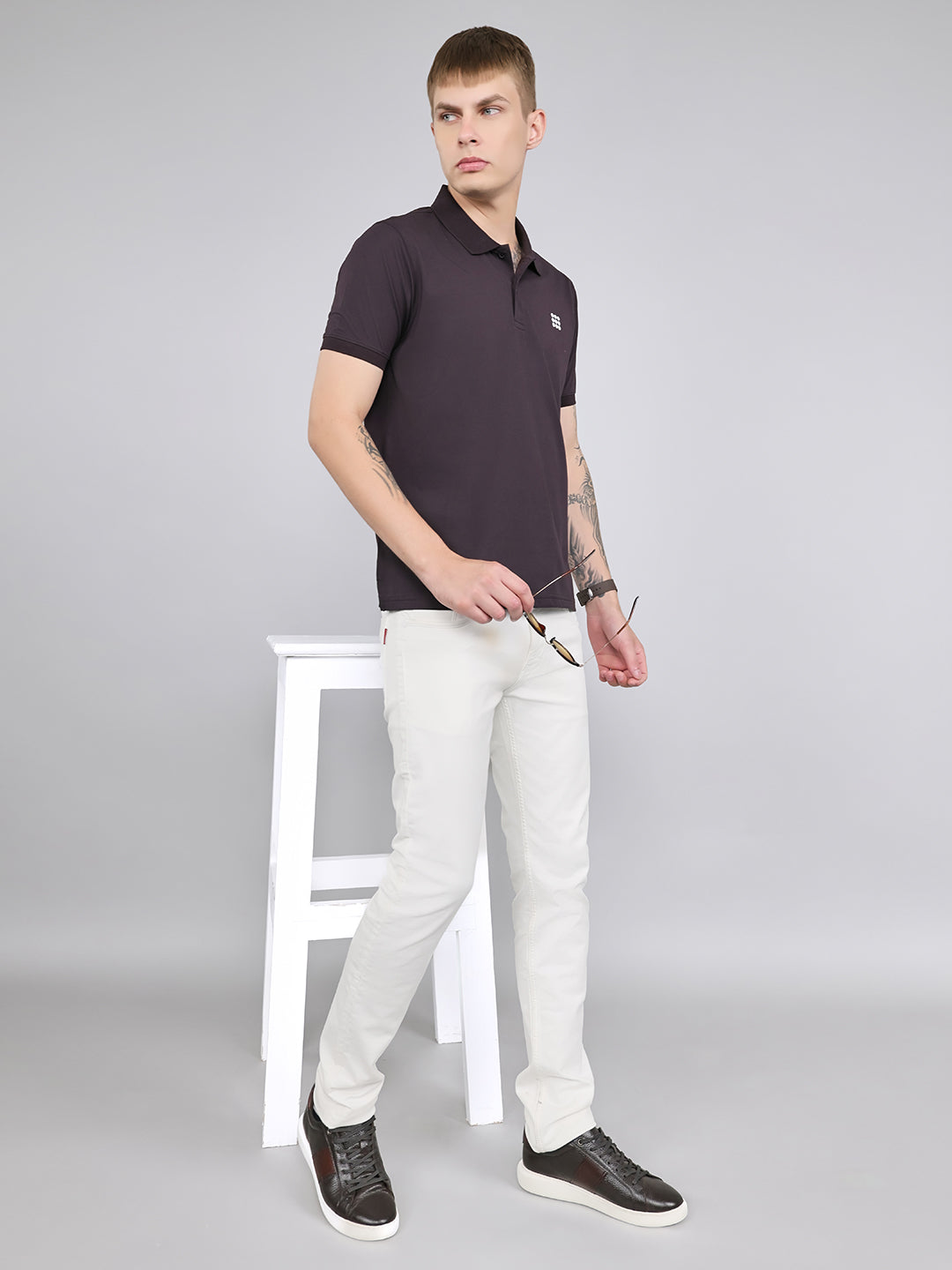 Rock.it Men Maroon Solid Collar Half Sleeve T-Shirt