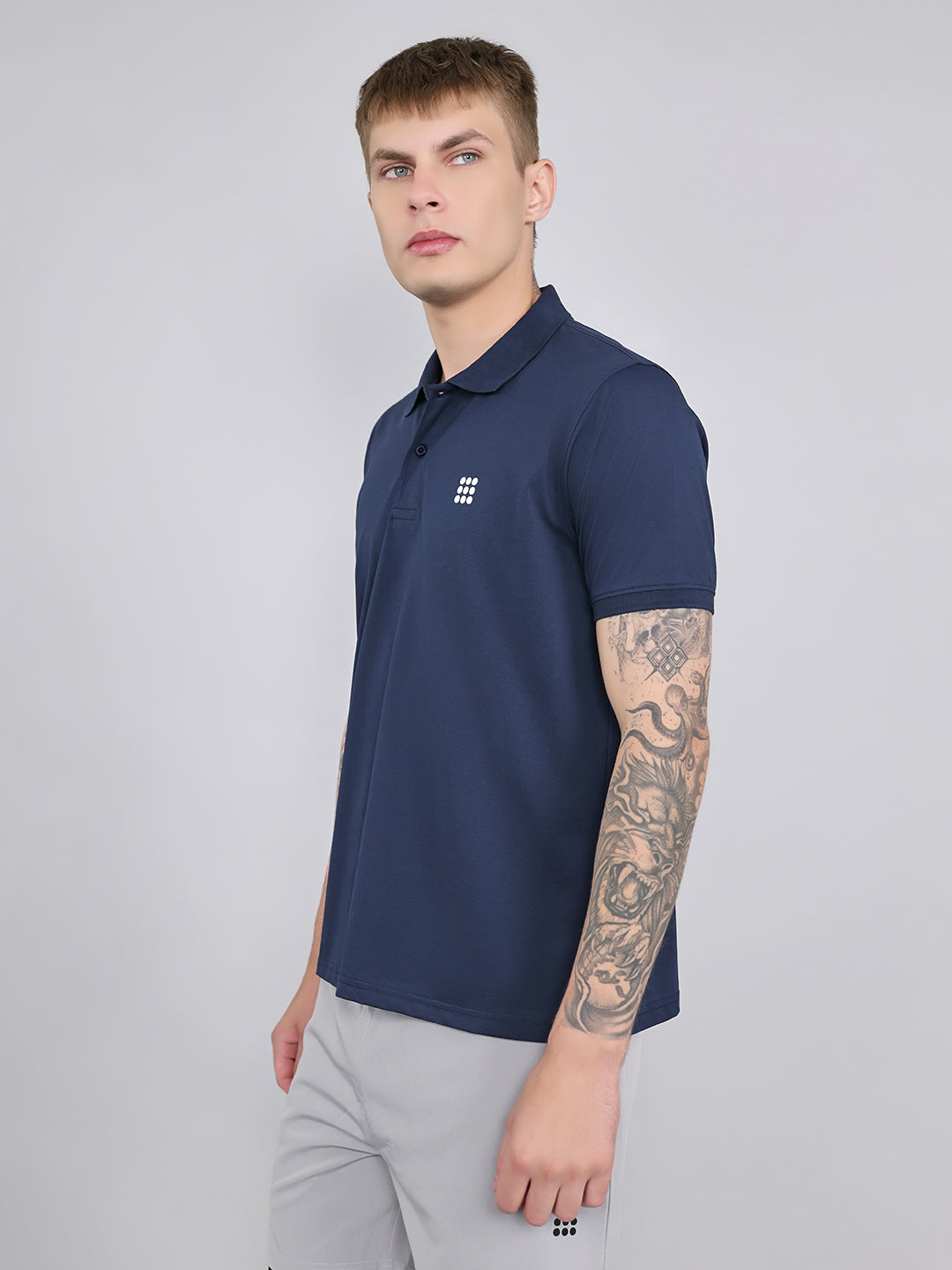 Rock.it Men Navy Blue Solid Collar Half Sleeve T-Shirt