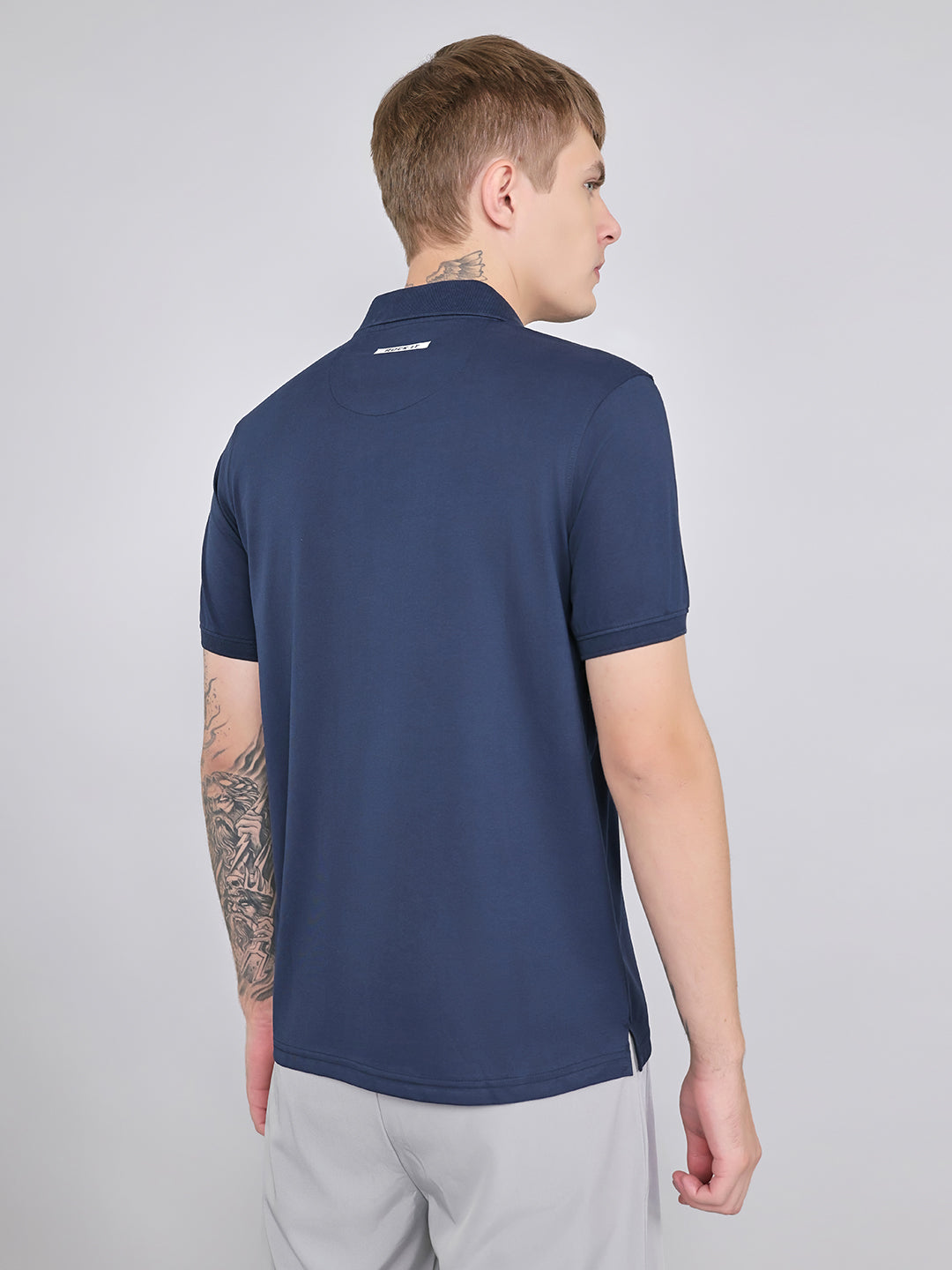 Rock.it Men Navy Blue Solid Collar Half Sleeve T-Shirt