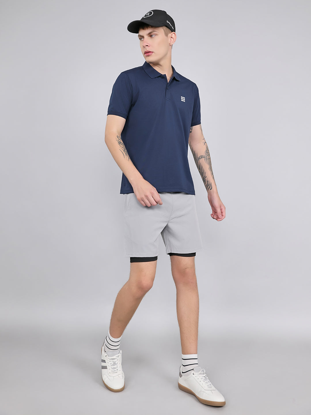 Rock.it Men Navy Blue Solid Collar Half Sleeve T-Shirt