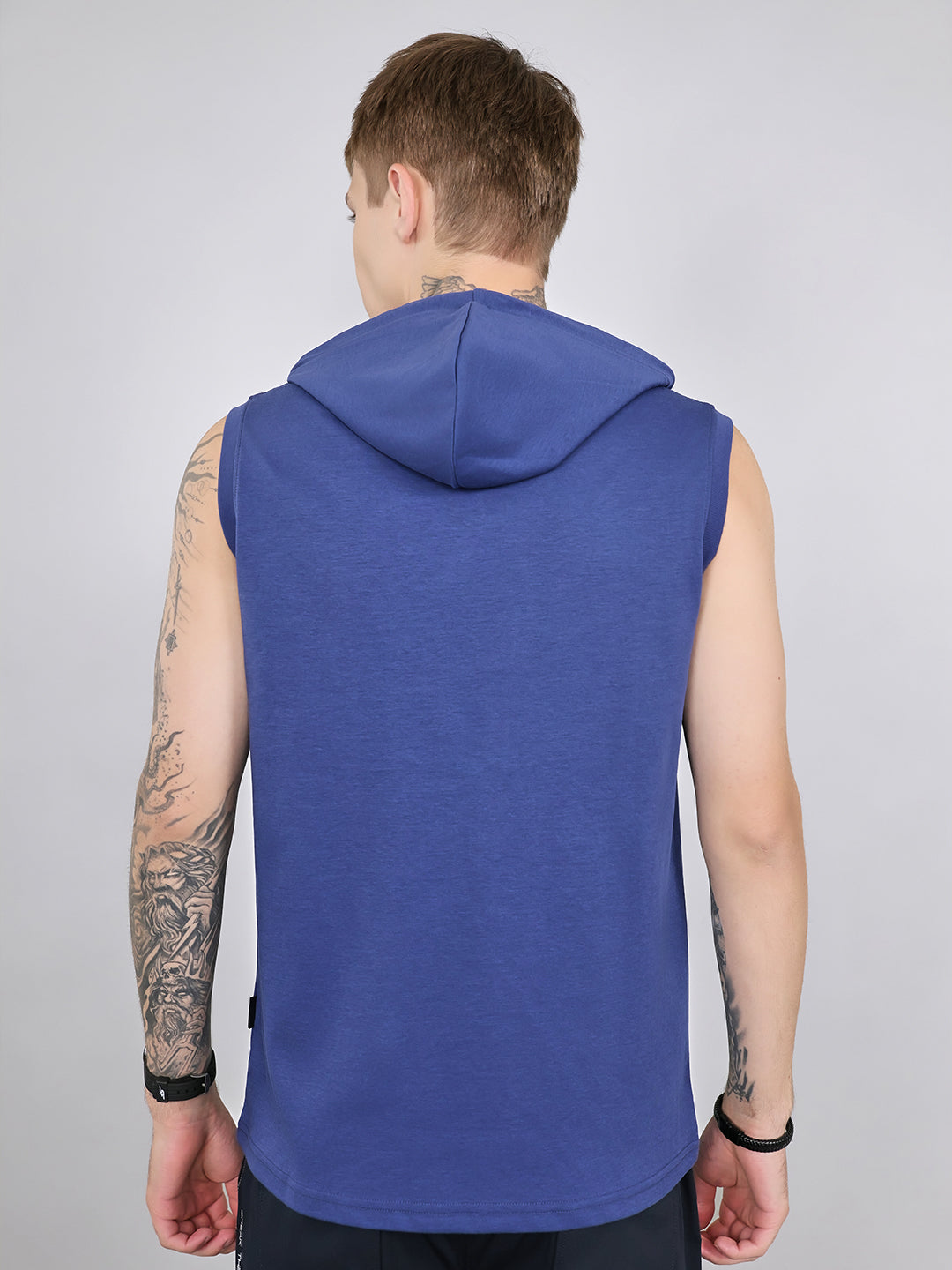 Rock.it Men Blue Solid Hooded Sleeveless T-Shirt