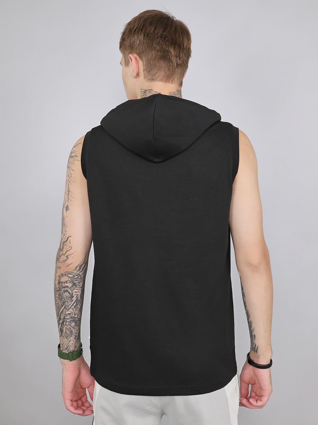 Rock.it Men Black Solid Hooded Sleeveless T-Shirt