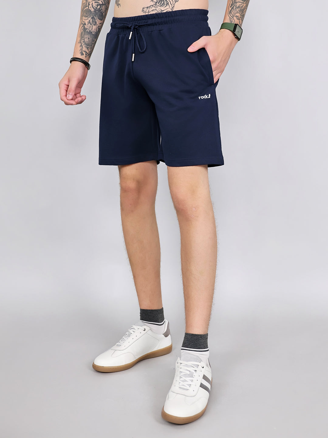 Rock.it Men Navy Blue Solid Regular Fit Shorts