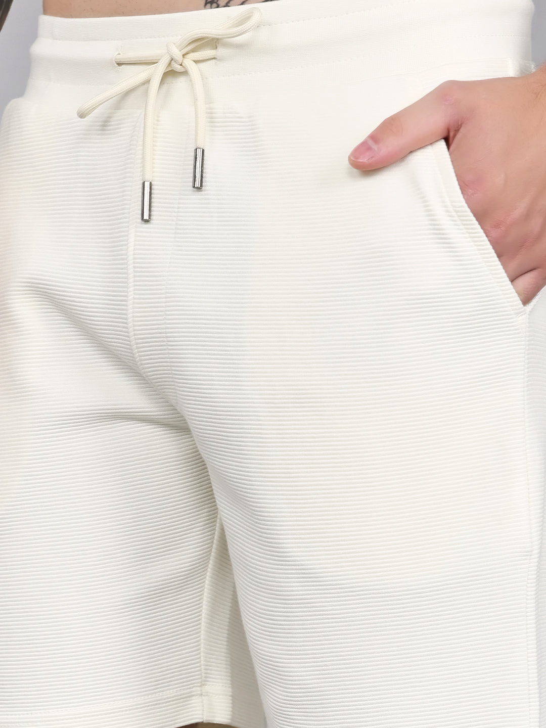 Rock.it Men Cream Solid Regular Fit Shorts